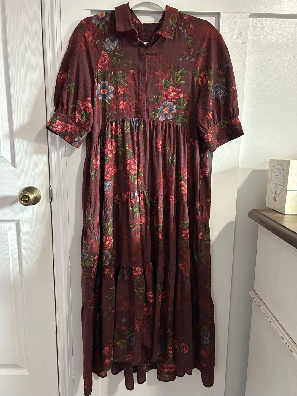 Natural Life Rebecca Burgundy Floral Tiered Boho Maxi Dress Size Small - Picture 2 of 9